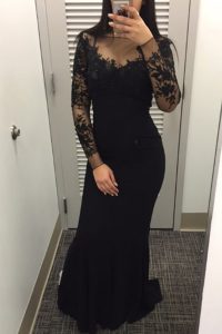 Elegant Black Mermaid Satin Bateau Long Sleeves Beading and Lace Floor Length Zipper Mother Of The Bride Dress