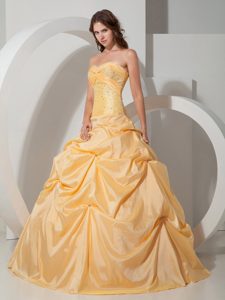 Yellow Beaded Taffeta Pick Ups Dress For Quinceanera in Ballycastle