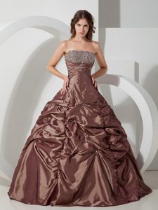 Brown Beaded Taffeta Pick Ups Sweet 15 Dresses in Carrickfergus