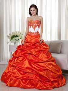 Orange Red Taffeta Quinceanera Gown with Appliques in Belfast