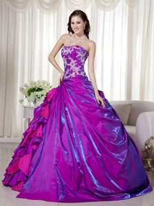 Purple Ruffled Taffeta Appliques Dress For Quinceanera in Newry