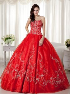 Red Sweetheart Beaded Organza Dress For Quinceanera in Antrim