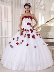 White Strapless Sweet 15 Dresses with Red Hand-made Flowers in Bath