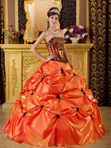 Orange Taffeta Quince Dress with Pick Ups and Appliques in Auckland