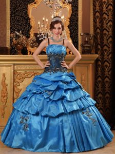 Blue Spaghetti Straps Taffeta Appliques Quinceanera Gown in Belfast