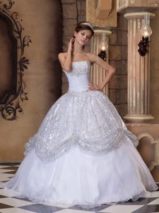 White Floor-length Quinceanera Dress with Sequins in Newtownabbey