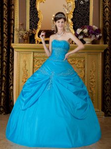 Blue Floor-length Taffeta Appliques Quinceanera Gown in Newtownabbey