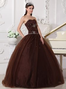 Brown Tulle Dress For Quinceanera with Rhinestone in Belfast