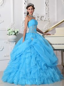 aqua Blue Ruffles Organza Appliques Quinceanera Gown in Farnborough