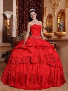Red Tiered Taffeta Dress For Quinceanera On Sale in Newtownabbey
