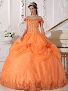 Orange Off the Shoulder Pick Ups Organza Sweet 15 Dresses in Newry