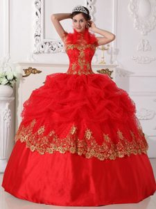Red Beaded Halter Taffeta Appliques Quinceanera Gown in Newtownabbey