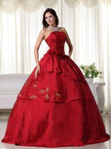 Wine Red Layered Taffeta Embroidery Sweet 15 Dresses in Antrim