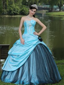 Aqua Blue Beaded Taffeta Appliques Quinceanera Gown in Clifton