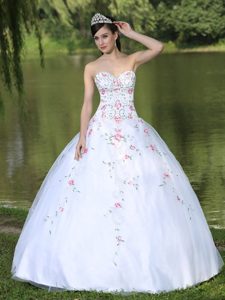 White Beaded Organza Embroidery Quince Dresses in Ballycastle