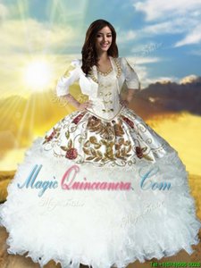 Top Selling White Sleeveless Beading and Embroidery and Ruffles Floor Length Quince Ball Gowns