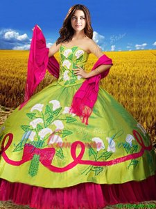 Unique Taffeta Sweetheart Sleeveless Lace Up Embroidery Sweet 16 Dresses in Olive Green