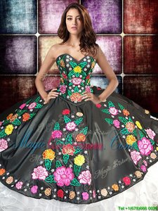 Organza and Taffeta Sleeveless Floor Length 15th Birthday Dress and Embroidery and Ruffles