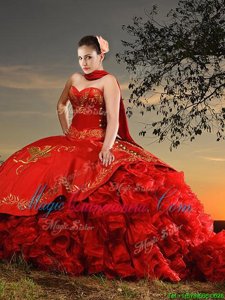 Graceful Organza and Taffeta Sleeveless With Train Quinceanera Dresses Brush Train and Embroidery and Ruffles