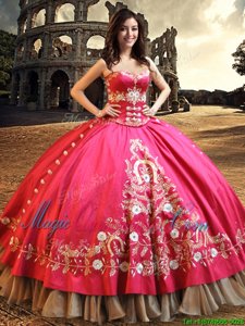Hot Pink Sweetheart Neckline Beading and Embroidery Sweet 16 Dress Sleeveless Lace Up