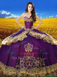 Glorious Sleeveless Floor Length Beading and Embroidery Lace Up Quinceanera Gowns with Eggplant Purple