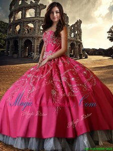 Fashion Floor Length Lace Up Ball Gown Prom Dress Hot Pink and In for Military Ball and Sweet 16 and Quinceanera with Beading and Embroidery