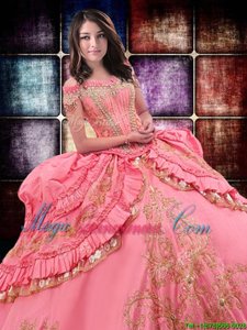 High Class Off The Shoulder Sleeveless Taffeta Sweet 16 Dress Beading and Embroidery and Ruffled Layers Lace Up