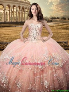 Colorful Peach Sweetheart Neckline Beading and Embroidery Sweet 16 Dresses Sleeveless Lace Up