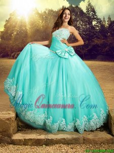 Strapless Sleeveless Lace Up Sweet 16 Quinceanera Dress Apple Green Tulle