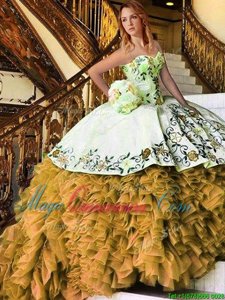 Sweetheart Sleeveless Lace Up Quinceanera Dresses Yellow And White Organza