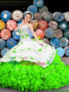 Fine Appliques and Embroidery and Ruffles Quinceanera Gown Lace Up Sleeveless Floor Length