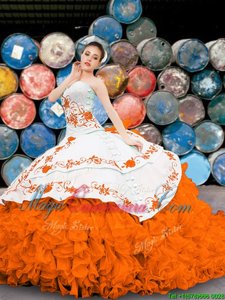 Sleeveless Floor Length Appliques and Embroidery and Ruffles Lace Up Sweet 16 Quinceanera Dress with Multi-color