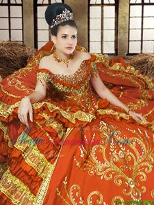 Off The Shoulder Sleeveless Satin Sweet 16 Dress Embroidery Lace Up