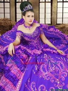Artistic Off the Shoulder Sleeveless Embroidery Lace Up Quinceanera Gown