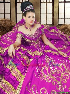 Off the Shoulder Sleeveless Lace Up Floor Length Embroidery Sweet 16 Quinceanera Dress