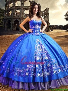 Custom Fit Royal Blue Quince Ball Gowns Military Ball and Sweet 16 and Quinceanera and For with Lace and Embroidery One Shoulder Sleeveless Lace Up