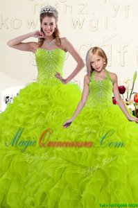 Custom Design Yellow Green Sweet 16 Dresses Military Ball and Sweet 16 and Quinceanera and For with Beading and Ruffles Sweetheart Sleeveless Lace Up