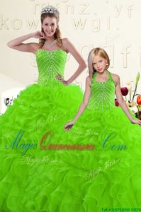 Ball Gowns Beading and Ruffles Vestidos de Quinceanera Lace Up Organza Sleeveless Floor Length