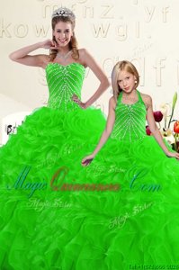 Fashion Sweetheart Sleeveless Organza Vestidos de Quinceanera Beading and Ruffles Lace Up