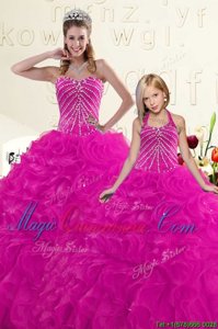 Customized Floor Length Fuchsia Quince Ball Gowns Sweetheart Sleeveless Lace Up