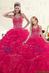Inexpensive Floor Length Ball Gowns Sleeveless Hot Pink 15th Birthday Dress Lace Up