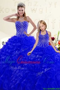 Sexy Sweetheart Sleeveless Organza Quinceanera Dresses Beading and Ruffles Lace Up