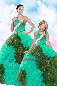 Custom Designed Floor Length Lace Up Sweet 16 Dresses Multi-color and In for Military Ball and Sweet 16 and Quinceanera with Sequins and Pick Ups