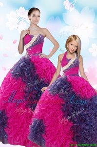 Sequins Pick Ups Multi-color Sleeveless Taffeta Lace Up Sweet 16 Dresses for Military Ball and Sweet 16 and Quinceanera