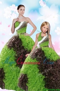 Sequins Ball Gowns Quince Ball Gowns Green Strapless Fabric With Rolling Flowers Sleeveless Floor Length Lace Up