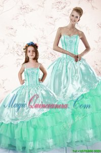 Organza Long Sleeves Floor Length Sweet 16 Dress and Embroidery and Ruffled Layers