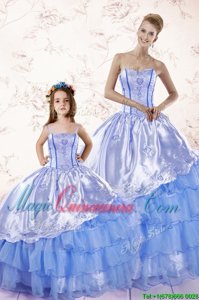 Admirable Baby Blue Vestidos de Quinceanera Military Ball and Sweet 16 and Quinceanera and For with Beading and Ruffled Layers Sweetheart Sleeveless Lace Up