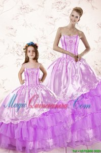 Fine Sleeveless Lace Up Floor Length Embroidery and Ruffled Layers Sweet 16 Dress