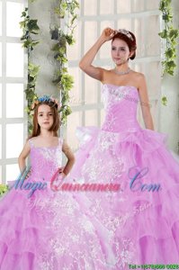 Floor Length Lace Up Vestidos de Quinceanera Lilac and In for Military Ball and Sweet 16 and Quinceanera with Beading and Ruching