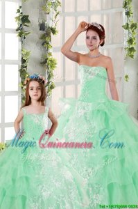 Apple Green Ball Gowns Beading and Ruffled Layers and Ruching Quinceanera Gown Lace Up Organza Sleeveless Floor Length